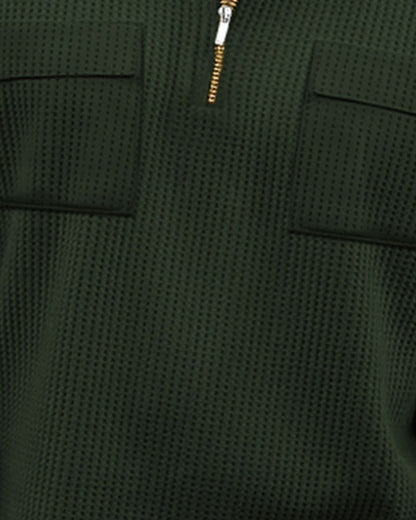 Men Full Sleeve Olivegreen Double Pocket Waffle T-shirt