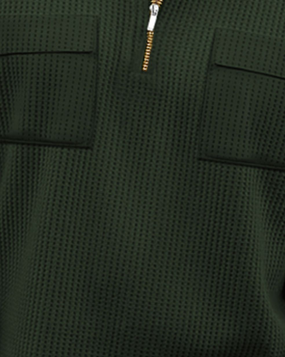 Men Full Sleeve Olivegreen Double Pocket Waffle T-shirt