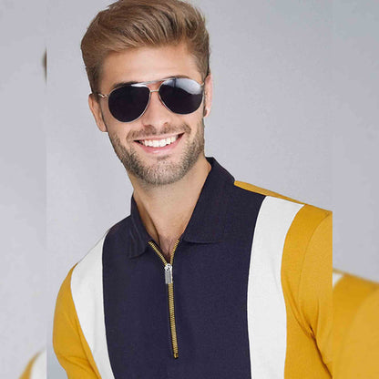 Color Block Zipper Polo T-Shirt Yellow
