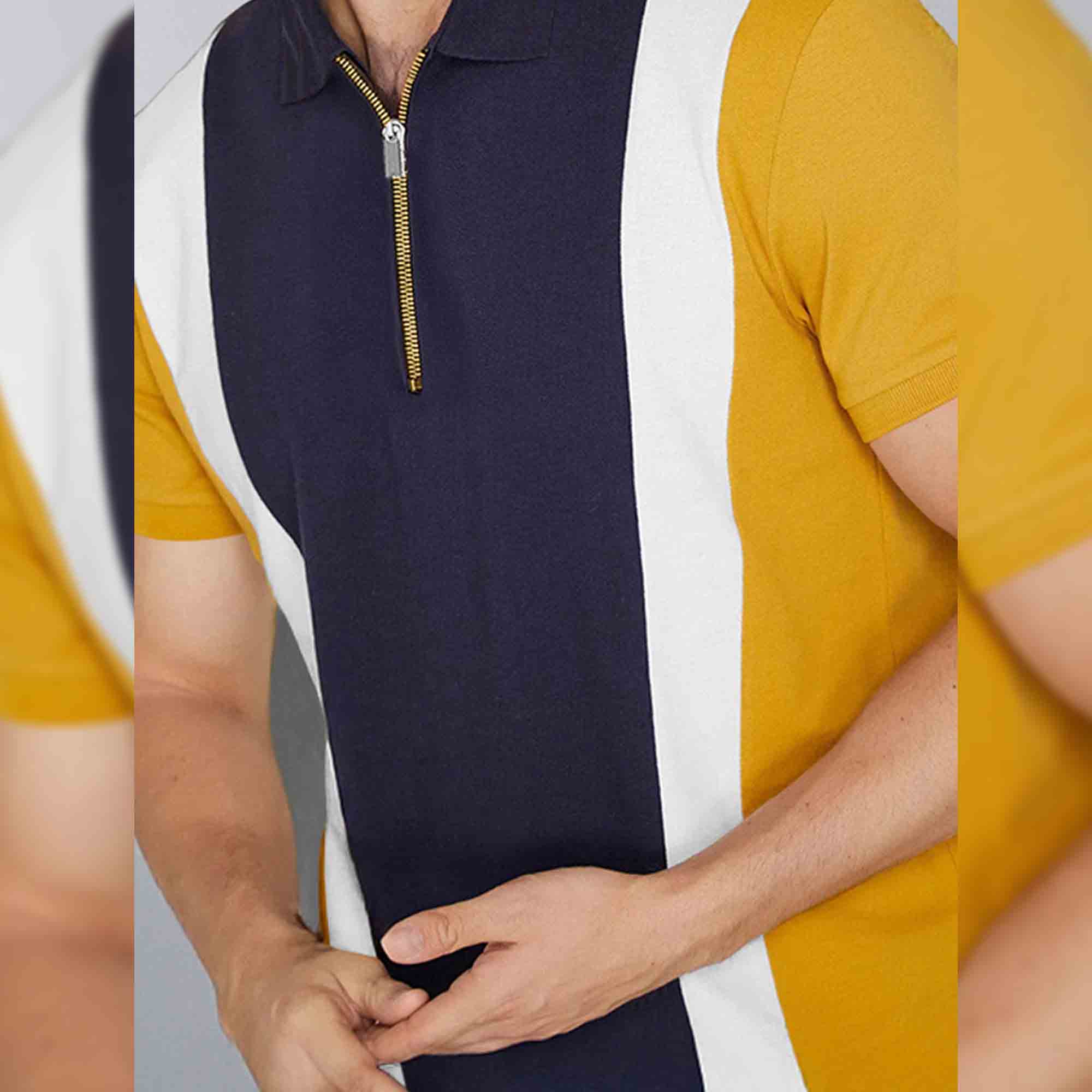 Color Block Zipper Polo T-Shirt Yellow