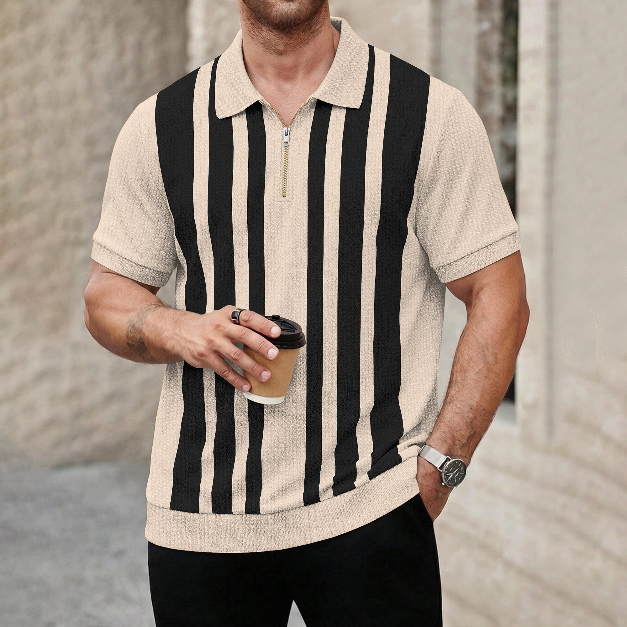 Men Quarter Zip Polo Neck Printed T-shirts