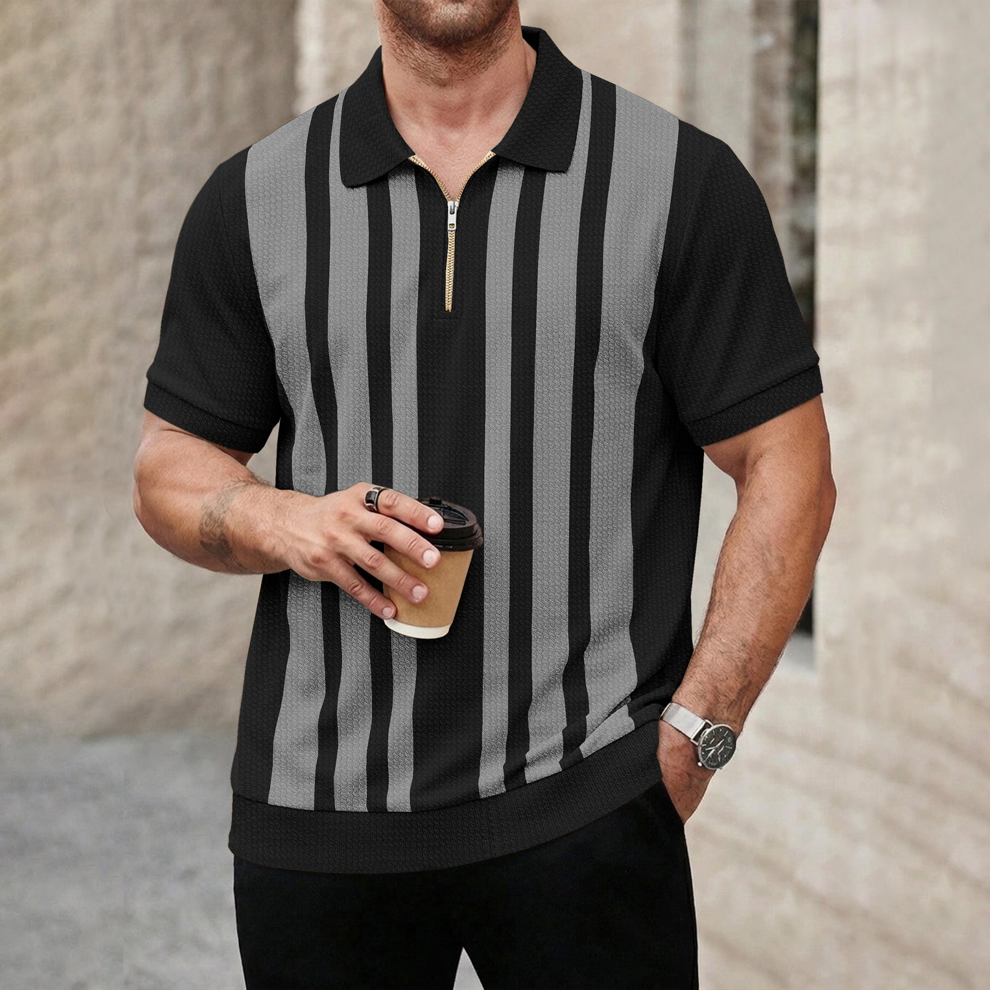 Men Quarter Zip Polo Neck Printed T-shirts