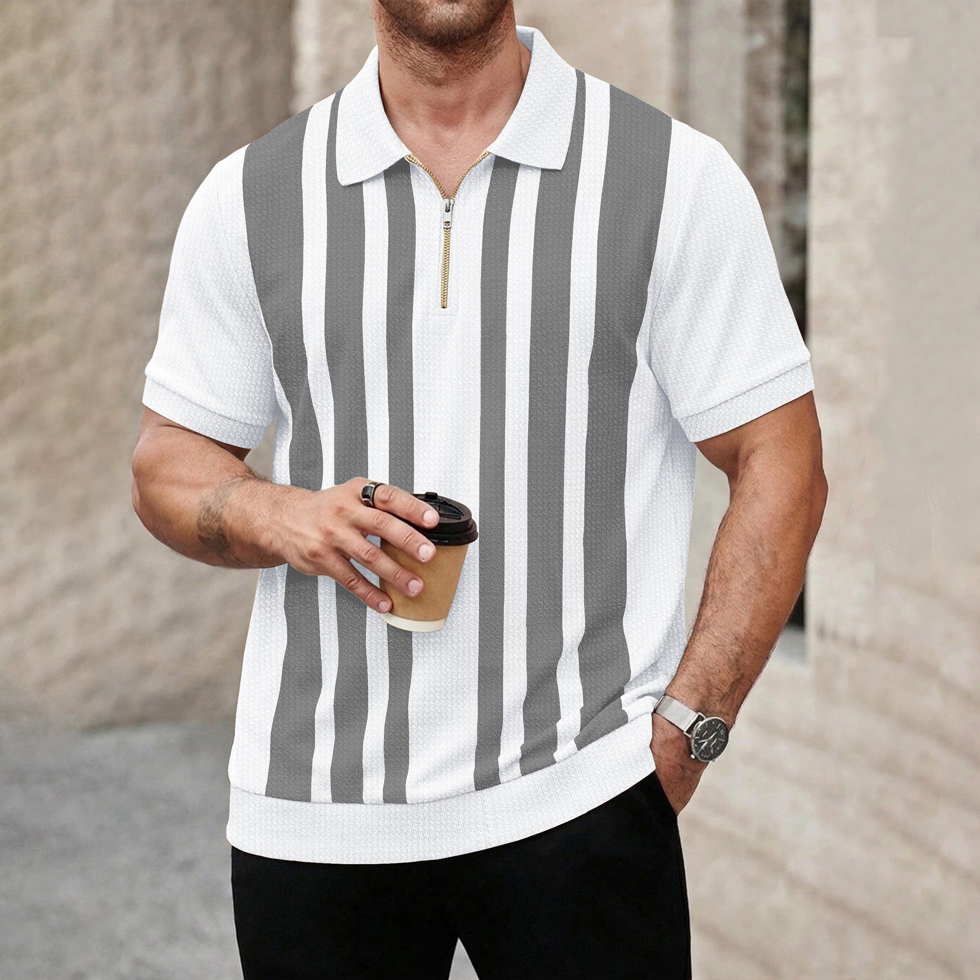 Men Quarter Zip Polo Neck Printed T-shirts