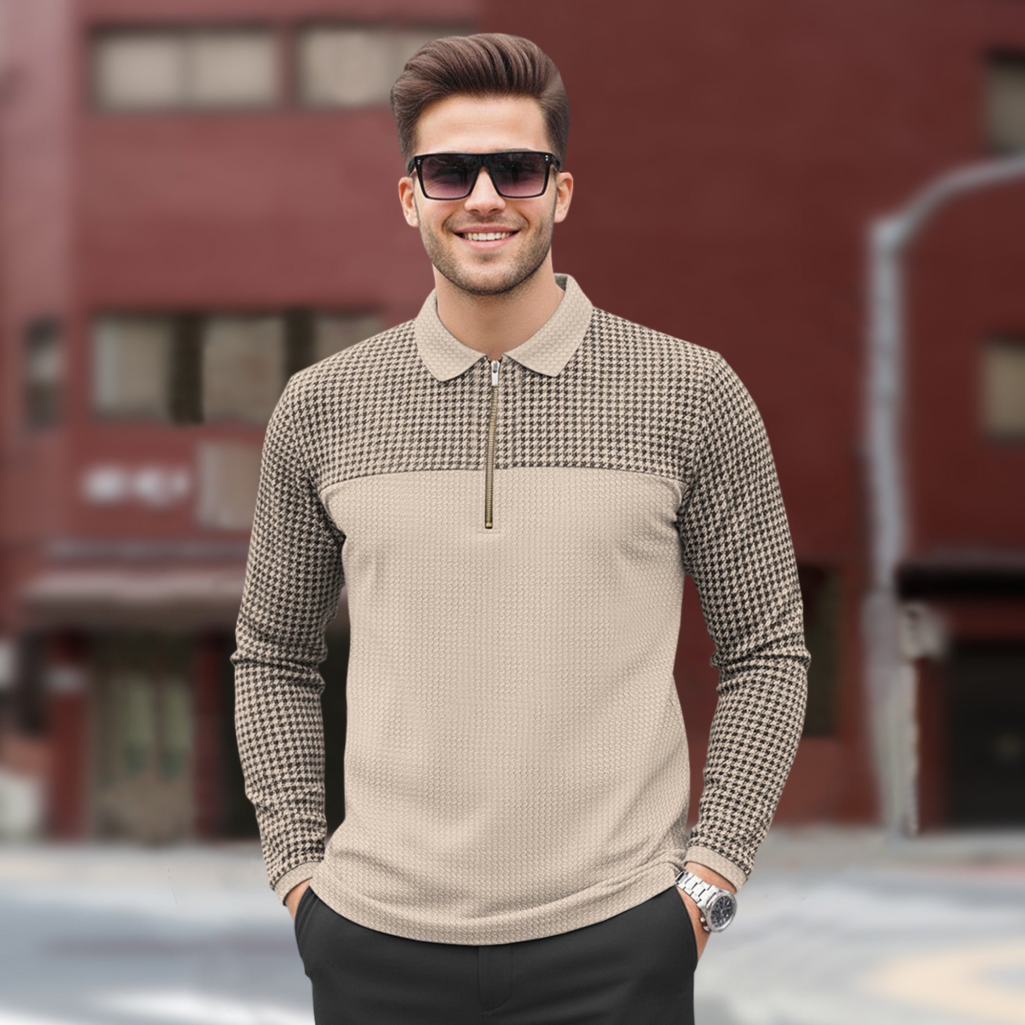 Men's Full Sleeve Printed Zip Neck Polo Tshirts