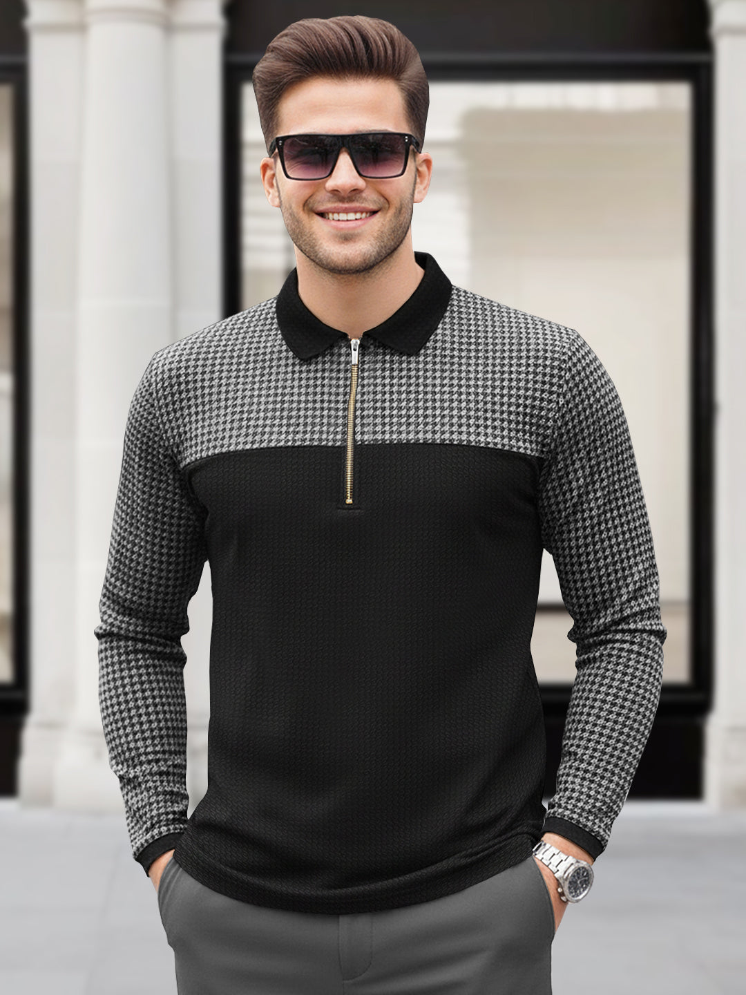 Men's Full Sleeve Stylish Printed Polo Neck Tshirts
