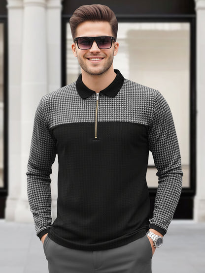 Men's Full Sleeve Printed Zip Neck Polo Tshirts