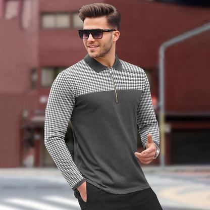Men's Full Sleeve Printed Zip Neck Polo Tshirts