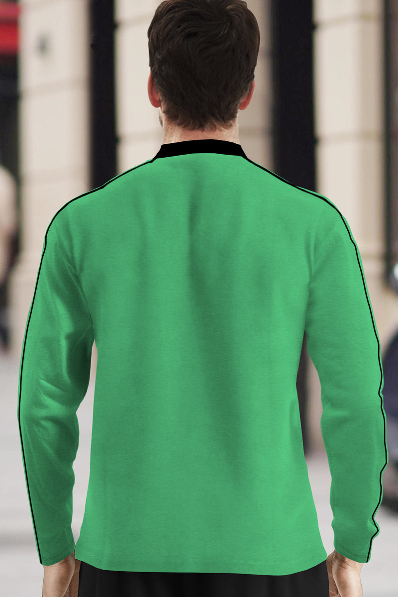 Men parrot green Mandarin Collar FULL SLEEVE T-Shirt