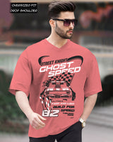 Men Typography V-Neck Pink Oversized T-Shirt