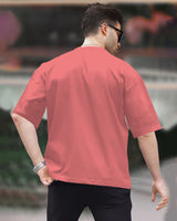 Men Typography V-Neck Pink Oversized T-Shirt