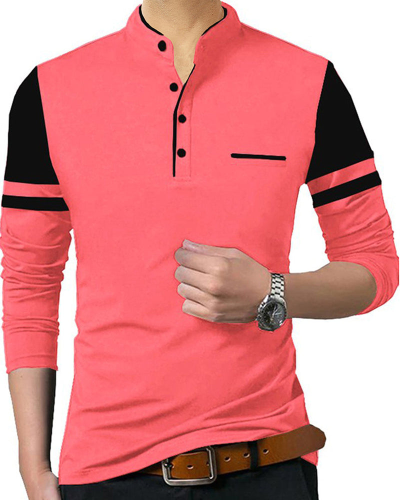 Printed Men Round Neck Pink T-Shirt