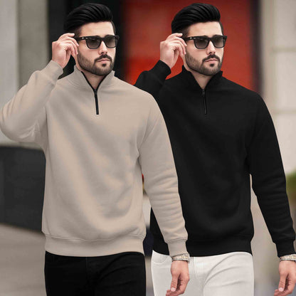 (Pack of 2) Mens Plain High Neck Plain Sweatshirts 6 Variants