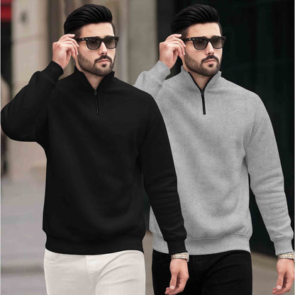 (Pack of 2) Mens Plain High Neck Plain Sweatshirts 6 Variants