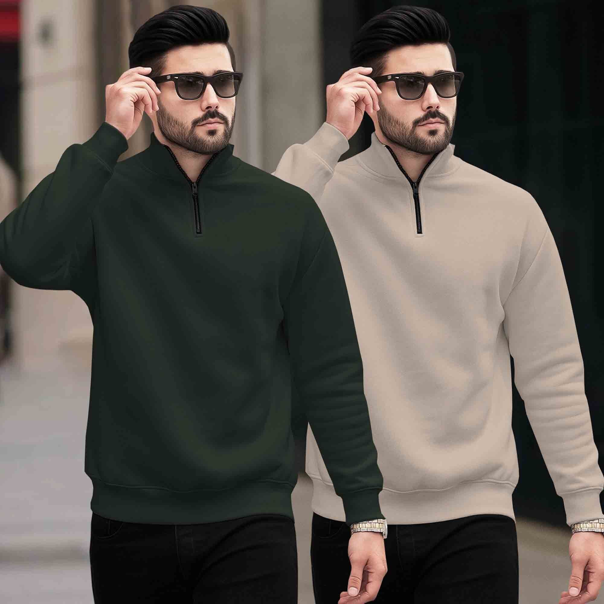 (Pack of 2) Mens Plain High Neck Plain Sweatshirts 6 Variants