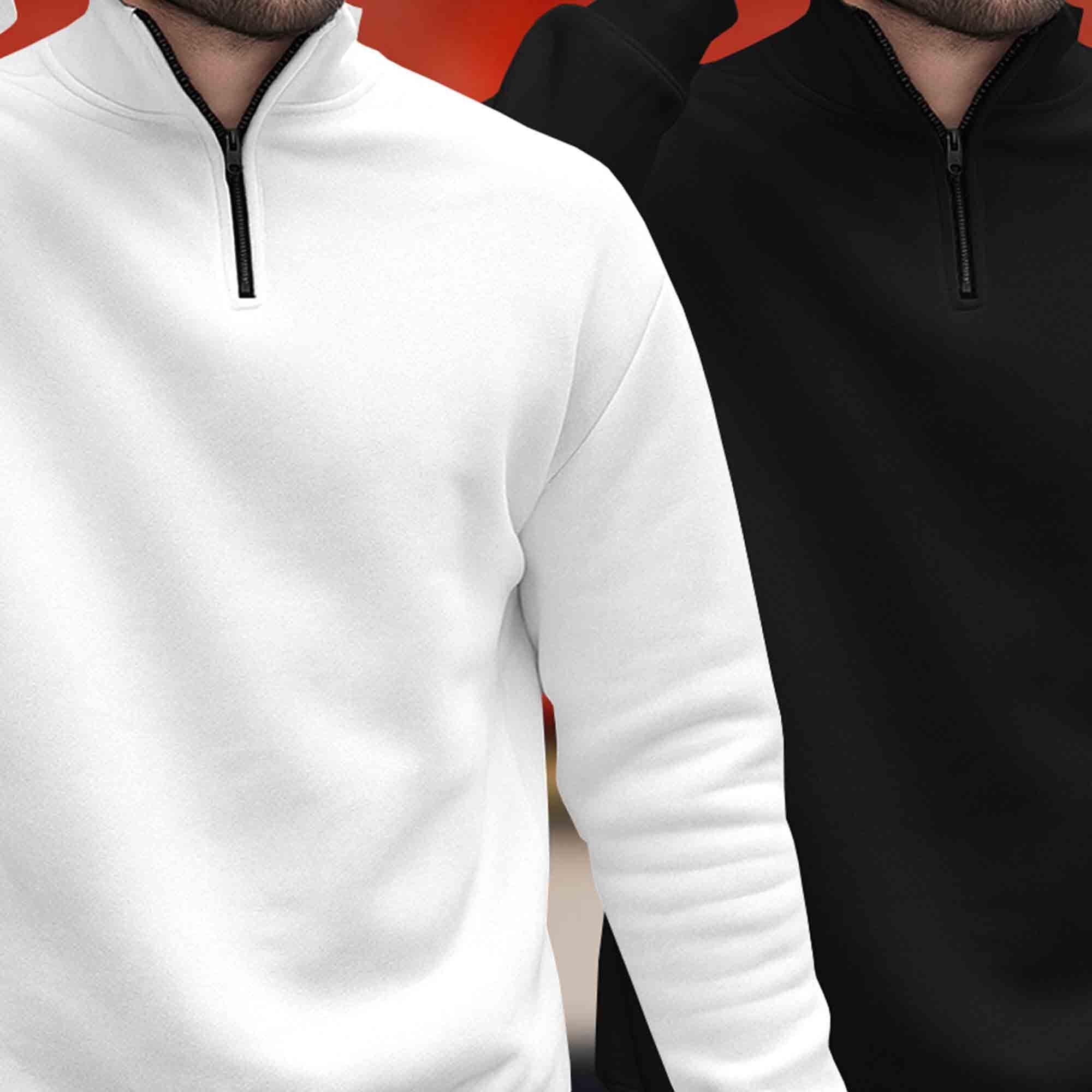 (Pack of 2) Mens Plain High Neck Plain Sweatshirts White & Black