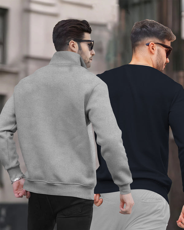 (Pack Of 2) Mens Plain Winter Sweatshirt / Grey & Black