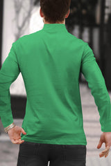 Men Parrot Green Zip High Neck Full Sleeve T-Shirt