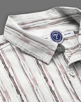 Premium Quality Men Full Hand Casual Striped Shirt / White-Pink