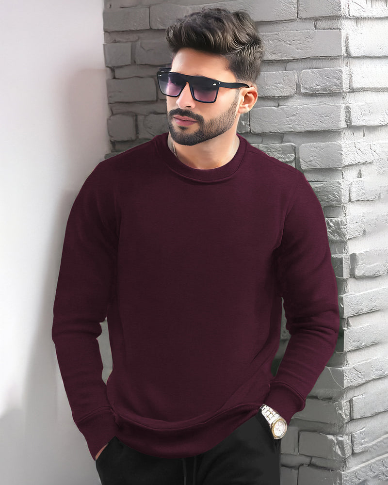 PLAIN MAROON MEN REGULAR FIT CASUAL SWEATSHIRT