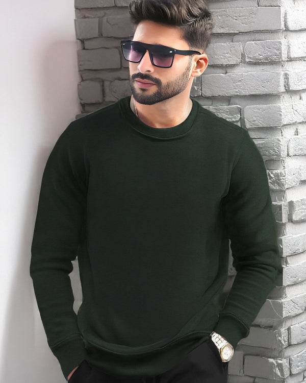 PLAIN OLIVE GREEN MEN REGULAR FIT CASUAL SWEATSHIRT