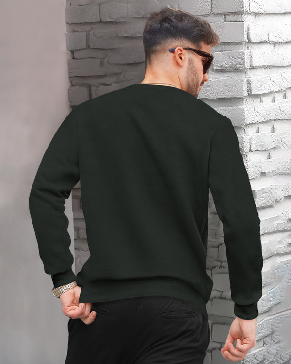 PLAIN OLIVE GREEN MEN REGULAR FIT CASUAL SWEATSHIRT