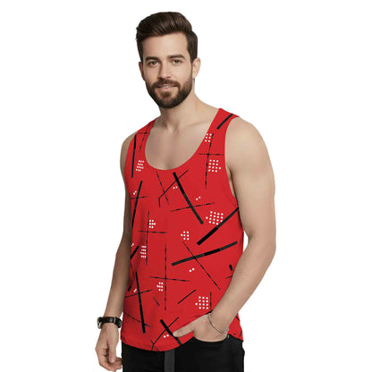 Men Red Sleeveless Abstract Printed