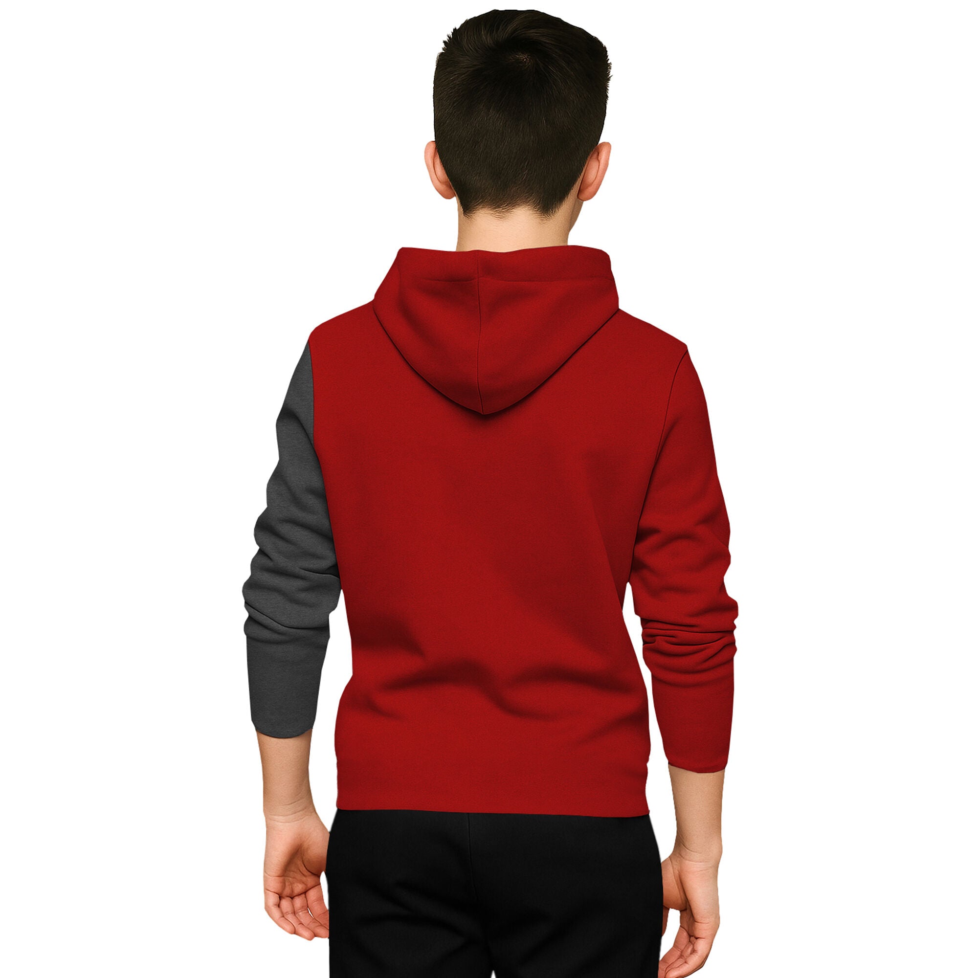 Boys Full Sleeve Hooded Dual Color T-shirt Red & Darkgrey