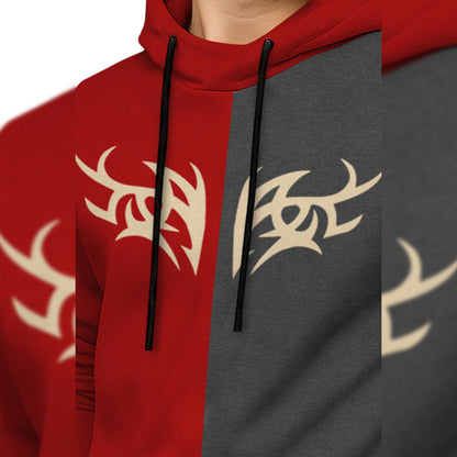 Boys Full Sleeve Hooded Dual Color T-shirt Red & Darkgrey