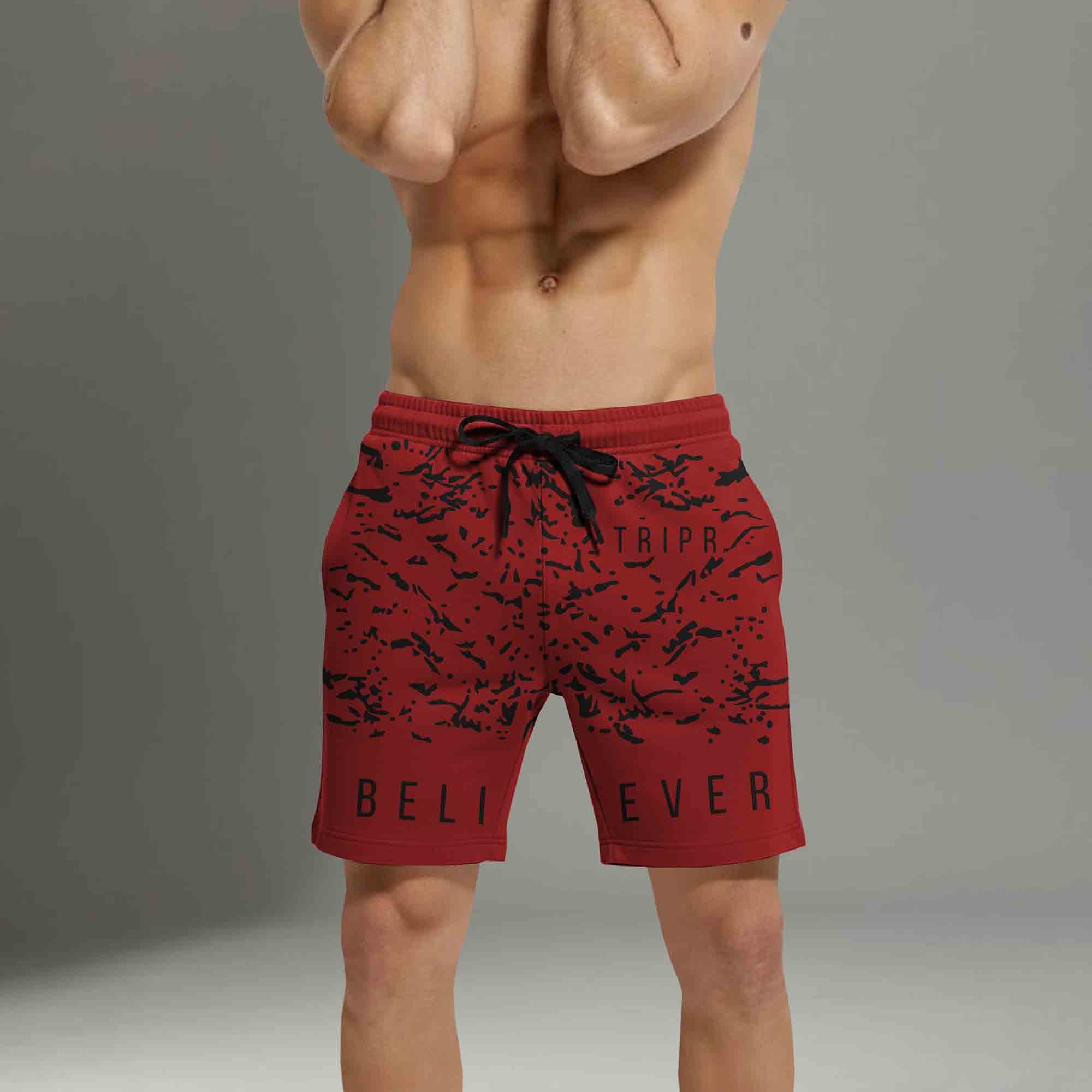 Men Red Design Printed Regular Shorts