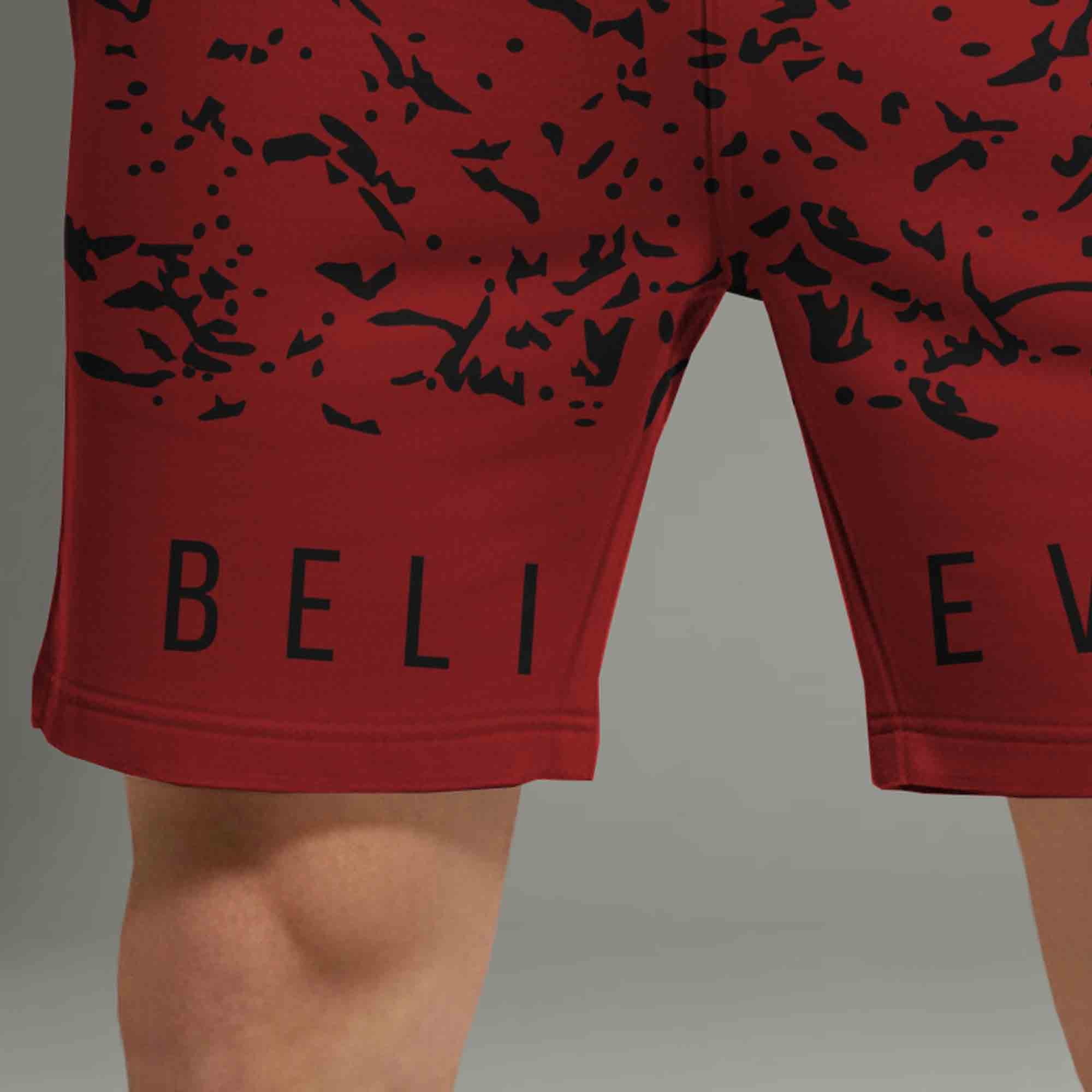 Men Red Design Printed Regular Shorts