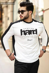 Men white black full sleeve Typography Round Neck T-Shirt