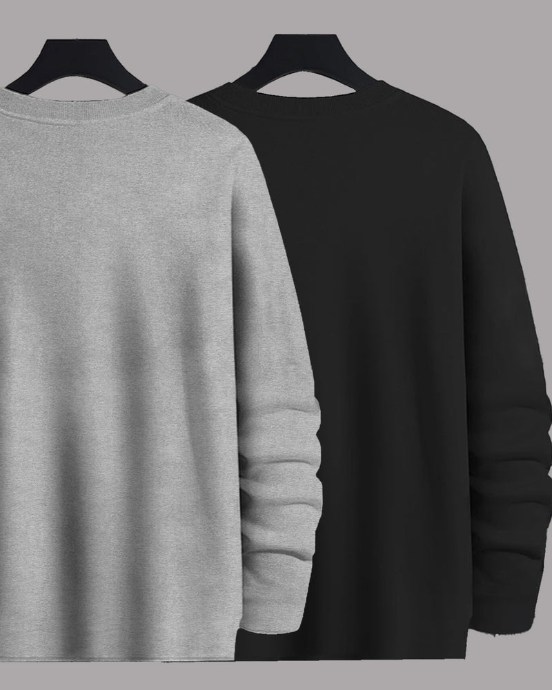 (Pack of 2) Men Full Sleeve Marshmellow & Blieve T-shirts Combo | Grey & Black