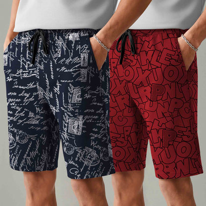 Men (Pack Of 2) All Over Printed Design Regular Fit Shorts