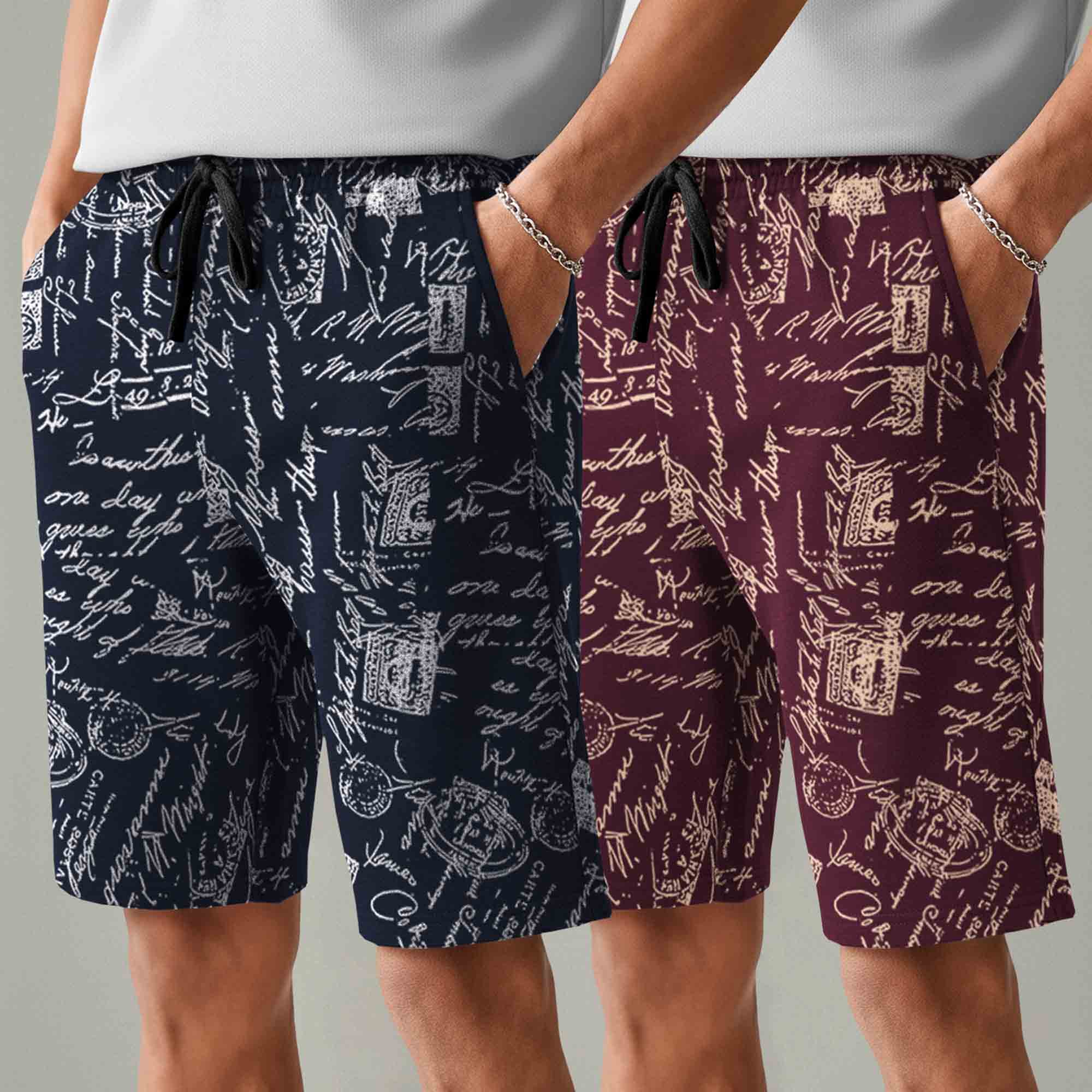 Men (Pack Of 2) Same Printed Design Regular Fit Shorts- 26
