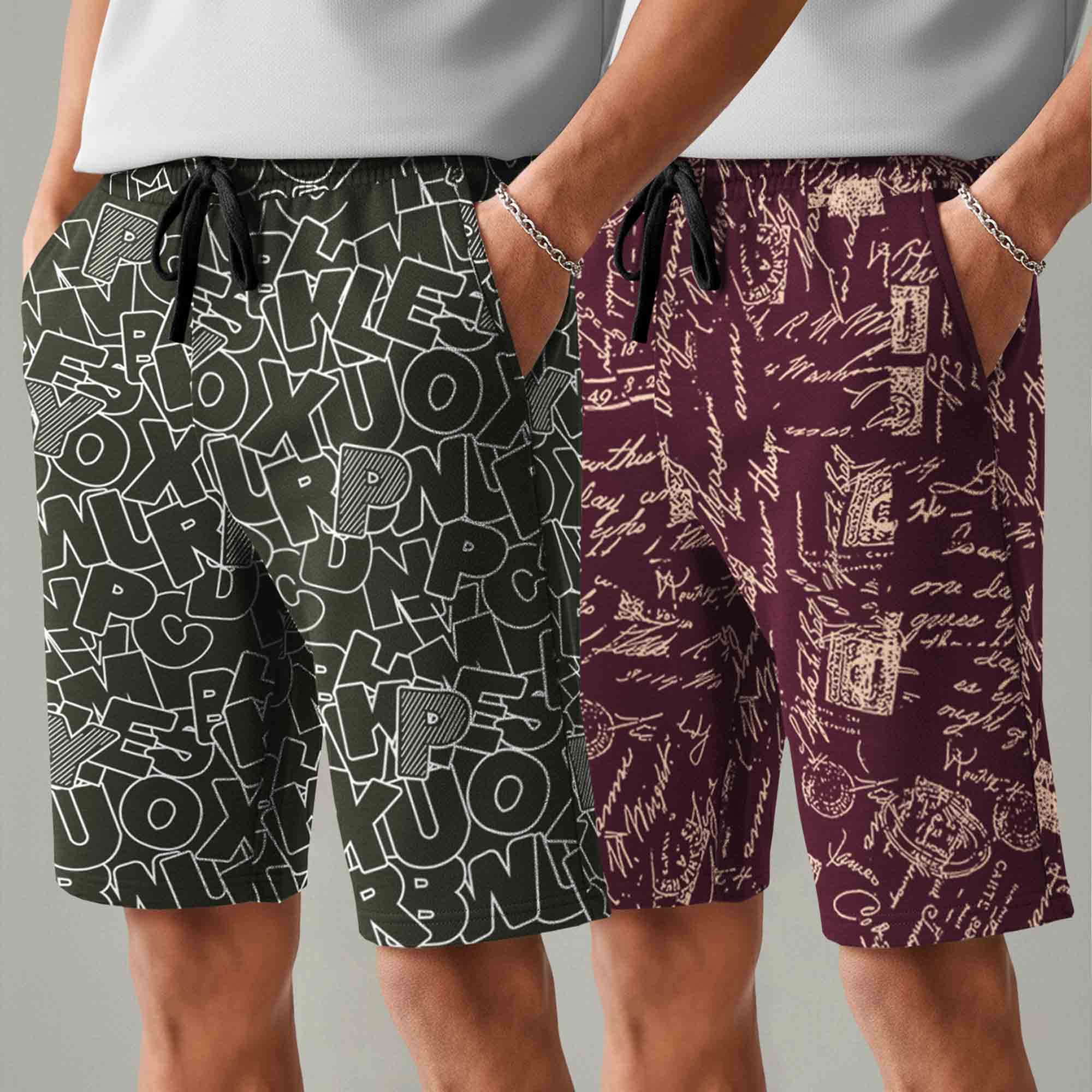 Men (Pack Of 2) All Over Printed Design Regular Fit Shorts