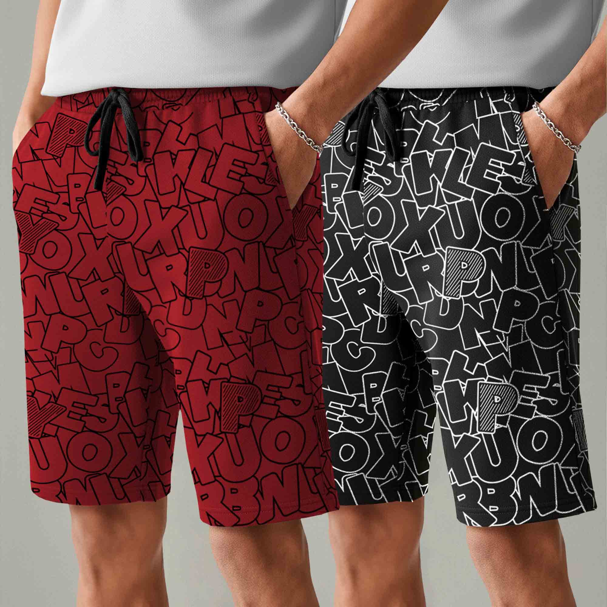 Men (Pack Of 2) Same Printed Design Regular Fit Shorts- 26