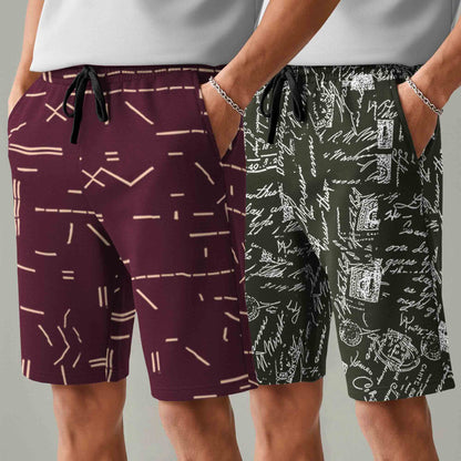 Men (Pack Of 2) All Over Printed Design Regular Fit Shorts