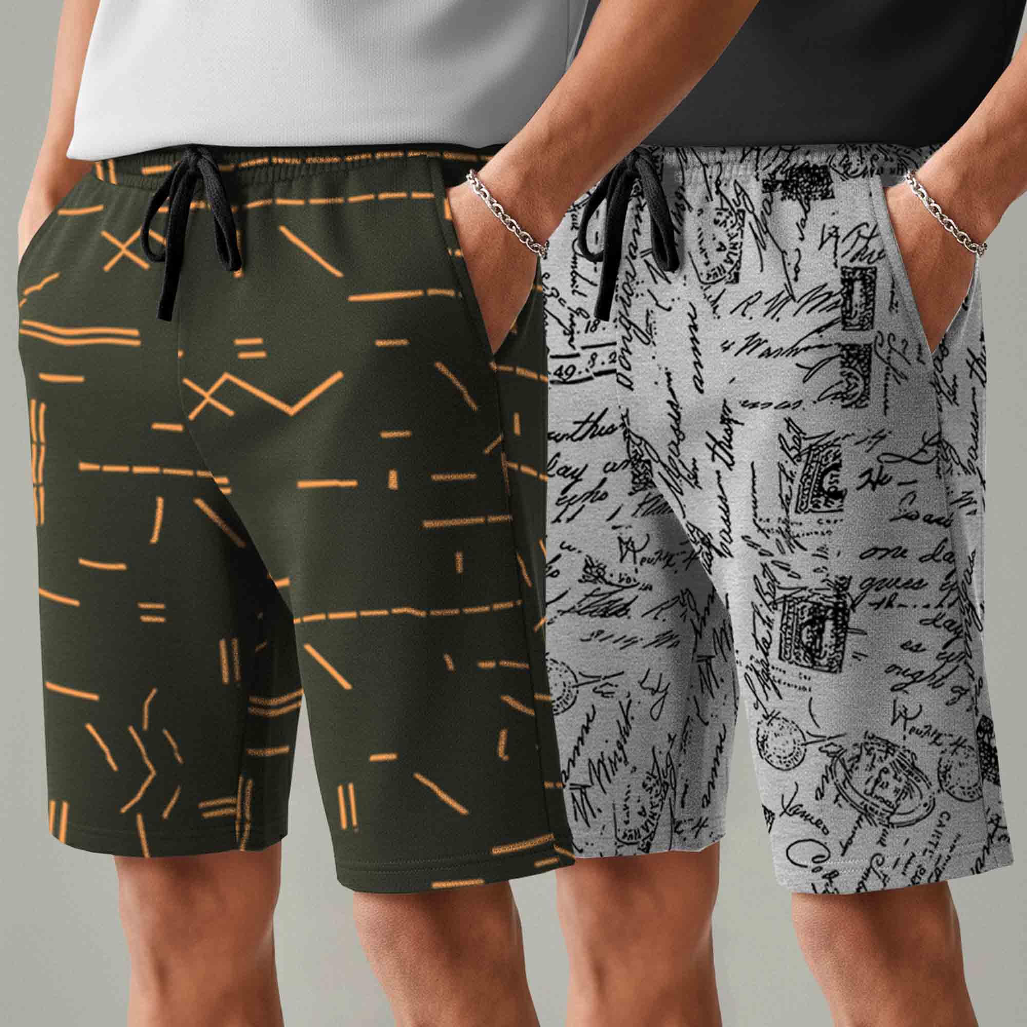 Men (Pack Of 2) All Over Printed Design Regular Fit Shorts