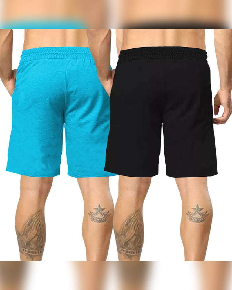 mens short-PACK OF 2-Black-skyblue