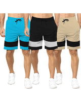 mens short-PACK OF 3-skyblue-black-beige