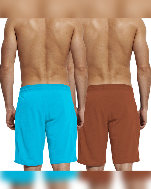 mens short-PACK OF 2-Brown-skyblue