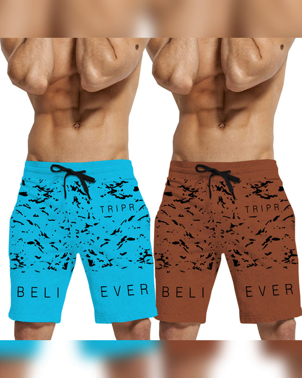 mens short-PACK OF 2-Brown-skyblue