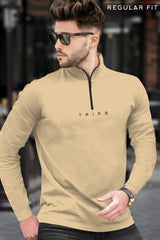 Men Solid Zip Neck Sandal T-Shirt