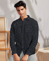 Premium Quality Men Navy Blue Full Hand Pattern Printed Casual Shirt