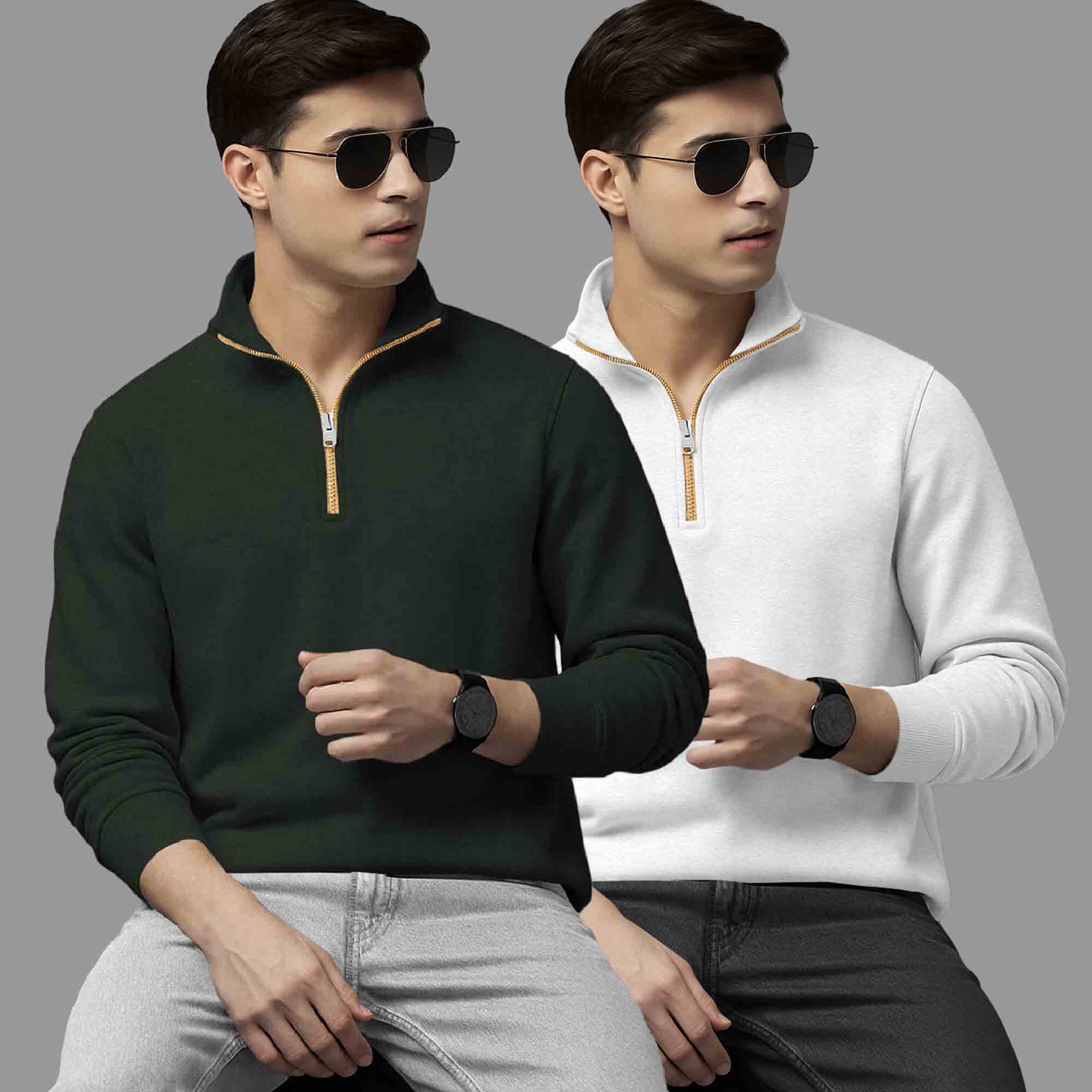 Pack Of 2 Quarter Zip High Neck Plain Combo Sweatshirts