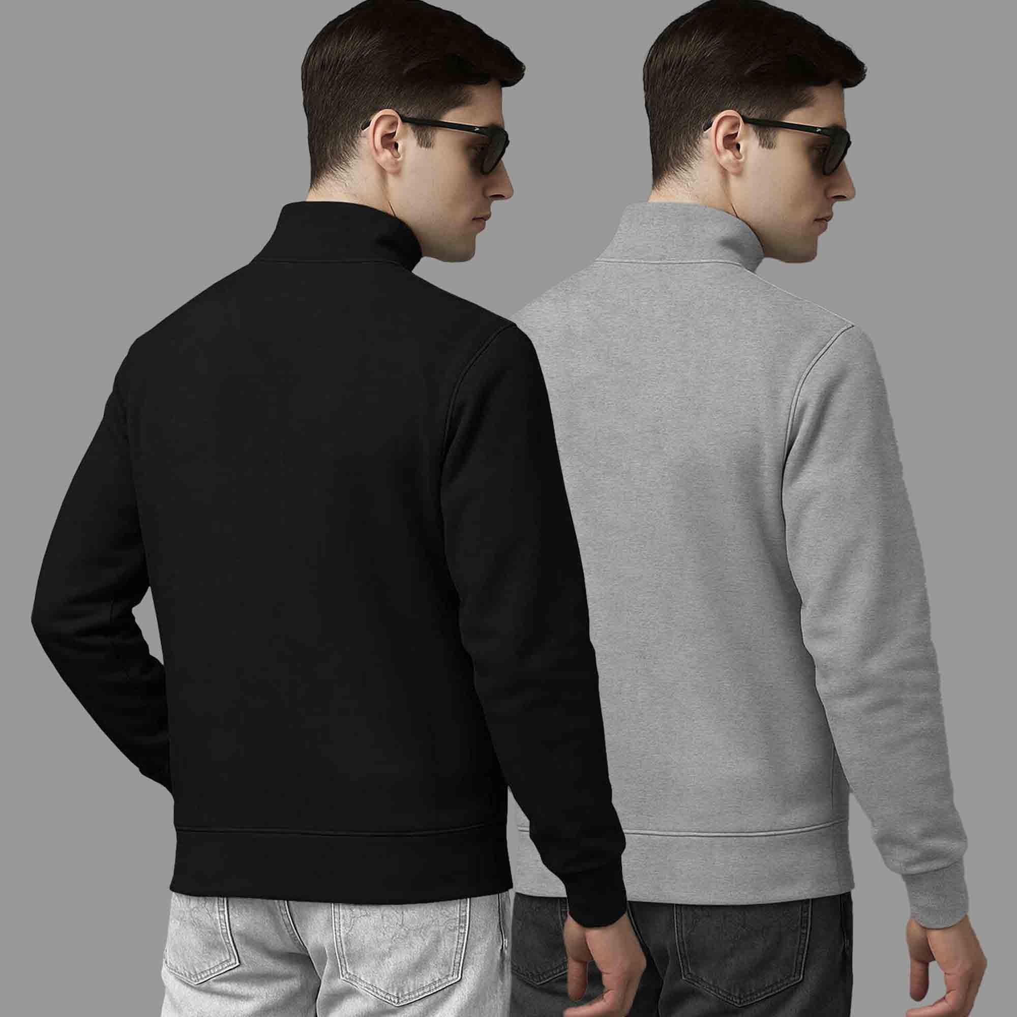 (Pack Of 2) High Neck Black & Grey Plain Sweatshirts