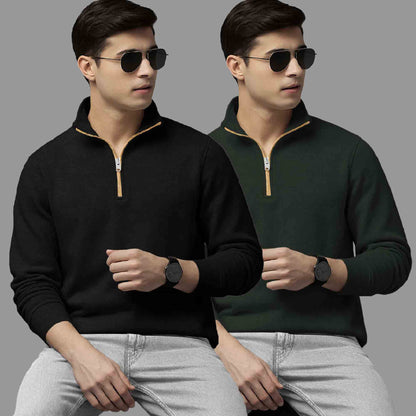 Pack Of 2 Quarter Zip High Neck Plain Combo Sweatshirts