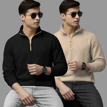 Pack Of 2 Quarter Zip High Neck Plain Combo Sweatshirts