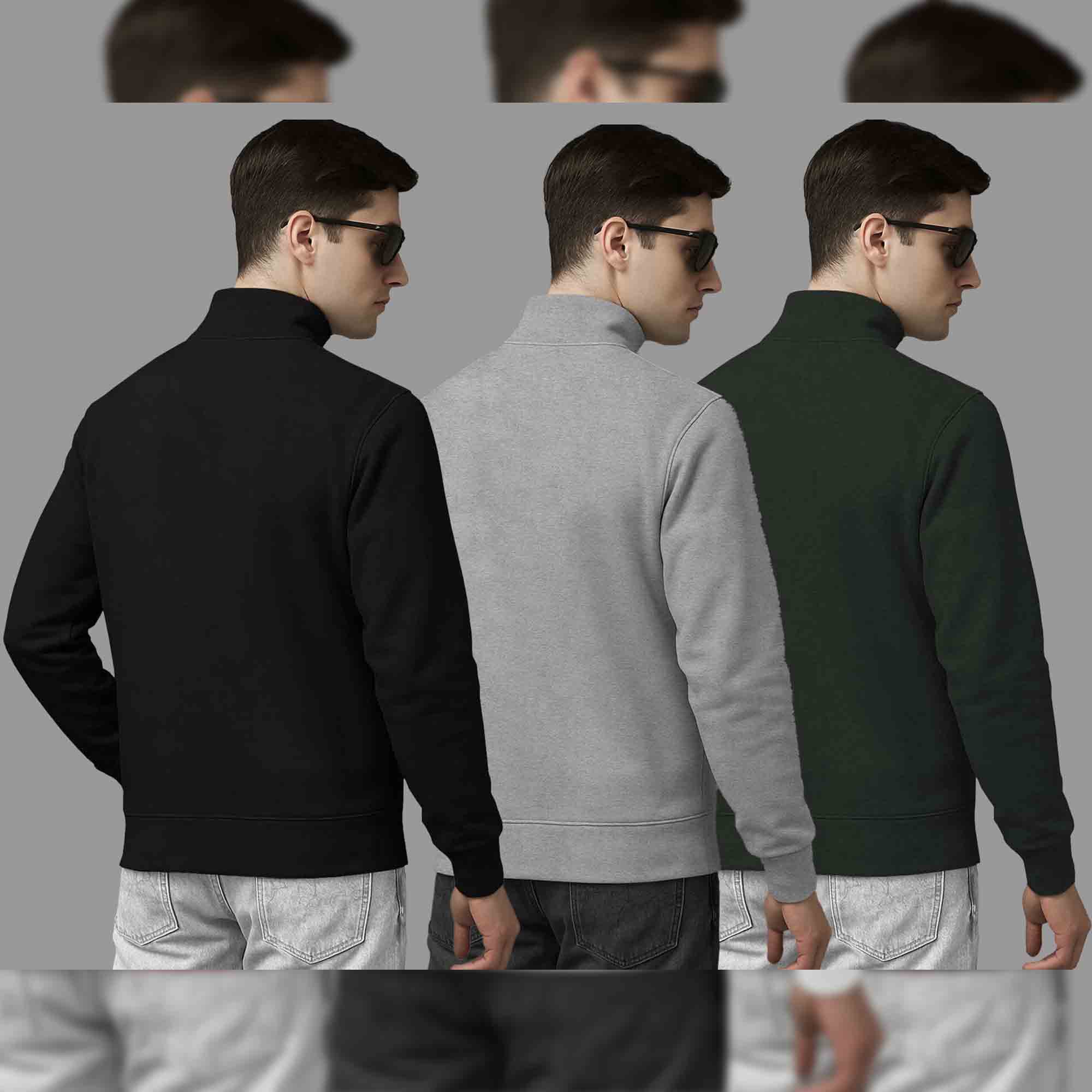 Pack Of 3 Mens Quarter Zip High Neck Plain Combo Sweatshirts