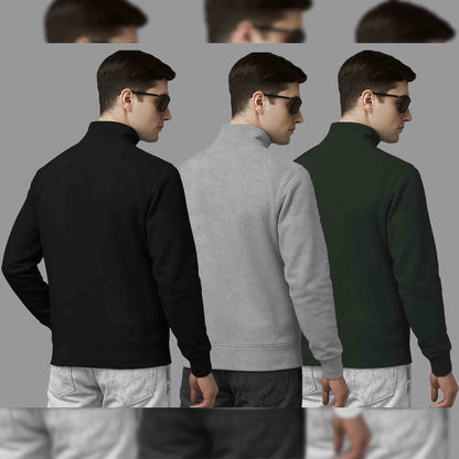 Pack Of 3 Mens Quarter Zip High Neck Plain Combo Sweatshirts